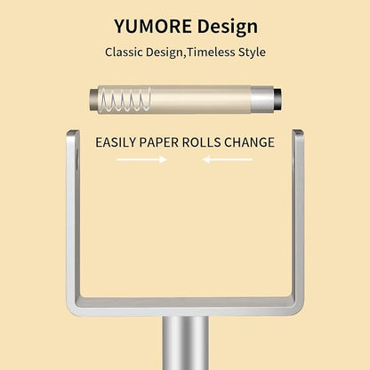 YUMORE Toilet Paper Holder Free Standing, Stainless Steel Toilet Paper Stand, Weighted Base Floor Tissue Roll Holder for Bathroom, Brushed Nickel 200UP