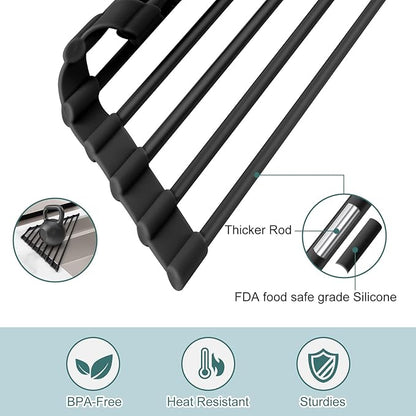 MERRYBOX Triangle Roll Up Dish Drying Rack Over The Sink, 2025 Anti-Rust Sink Drying Rack with Full Silicone Wrapped- Anti-Slip, Space Saving, Durable Organizer for Kitchen