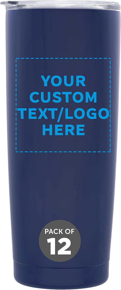 Custom Pipette Stainless Steel Coffee Tumblers 20 oz. Set of 12, Personalized Bulk Pack - Double Wall, Perfect for Coffee, Hot Cocoa, Other Hot & Cold Beverages - Blue