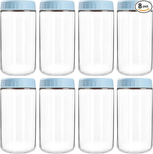 SHOWIN Overnight Oats Containers with Lids, 24oz Glass Jars with Lids 8 pcs, Light Blue, Wide Mouth Mason jars for Salad, Yogurt, Snacks, Meal Prep