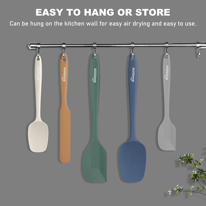 NileHome Silicone Spatula Set, 5 Pieces Food Grade Kitchen Utensils with Silicone Brush Heat Resistant Up to 600°F BPA-free Rubber Spatula for Scraping, Baking, Cooking, Mixing—Forest Style