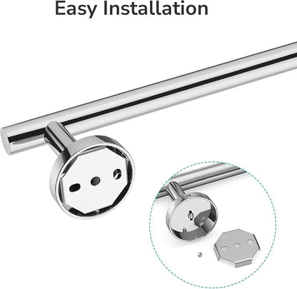 USHOWER Polished Chrome Towel Bar, 14-Inch Towel Racks for Bathroom Wall-Mounted, SUS304 Stainless Steel Towel Rod (Total Length 16-Inch)