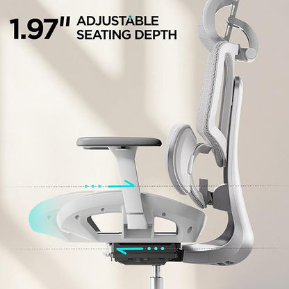 Hbada E3 Air Ergonomic Office Chair, Big and Tall Office Chair - with 3-Zone Dynamic Lumbar Support, 3D Adjustable Headrest, 3D Adjustable Armrests, Swivel, Grey(No Footrest)