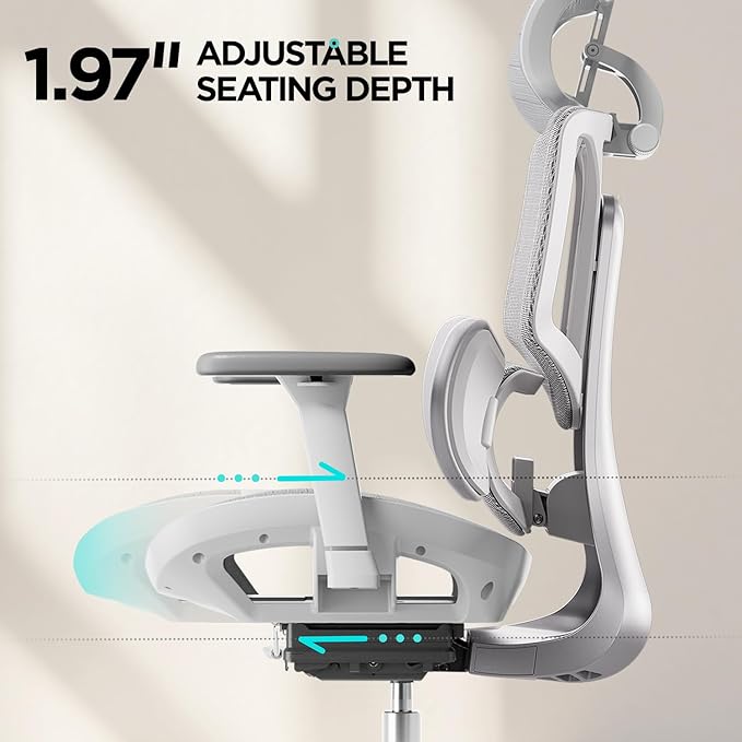 Hbada E3 Air Ergonomic Office Chair, Big and Tall Office Chair - with 3-Zone Dynamic Lumbar Support, 3D Adjustable Headrest, 3D Adjustable Armrests, Swivel, Grey(No Footrest)