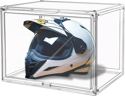 Large Clear Stackable Plastic Storage Bins with Door, Dustproof Figures Collectibles Display Case, Football & Motorcycle Helmet Showcase, Basketball, Memorabilia Organizer Box (XL, Count, 1)