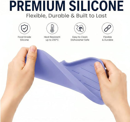 MicoYang Silicone Soap Dish with Drain Spout — Self-Draining Sink Organizer Tray for Bathroom & Kitchen, Sponges, Dispensers & Soap Holder, Non-Slip & Dishwasher Safe, Light Purple (Medium, 9.6"×5.3")