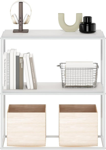 Furinno Moretti Modern Storage Shelves, 2-Tier Wide Stackable Book Shelf, Open Shelves, for Organization and Storage, Living Room, Garage, Home Office, Solid White