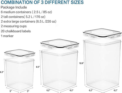 VERONES Large Tall Airtight Food Storage Containers, 10 PACK Plastic Airtight Kitchen & Pantry Organization, Ideal for Flour & Sugar Plastic Canisters with Labels
