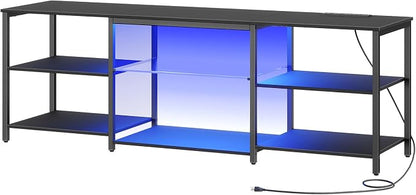 HOOBRO LED TV Stand for 75 Inch TVs with Charging Station, Gaming Entertainment Center with 3-Tier Open Storage, Long 70.1” Media TV Console Table, TV Stand for Living Room, Bedroom, Black BB22UDDS01
