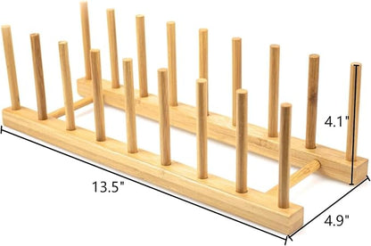 Lawei 4 Pack Bamboo Dish Drying Rack, Plate Rack Stand Pot Lid Holder, Dish Organizer Racks for Plates, Cups, Bowls, Cutting Board, Drying Rack Stand Drainer, Kitchen Cabinet Organizer
