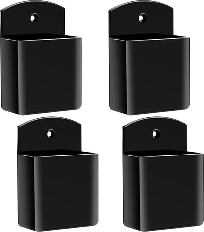 DRQ 4pc Adhesive Remote Control Holder, Wall Mount TV Controller Holder, TV Remote Organizer, Wall Pen Holder Desk Accessories Storage for Home Office School, Black