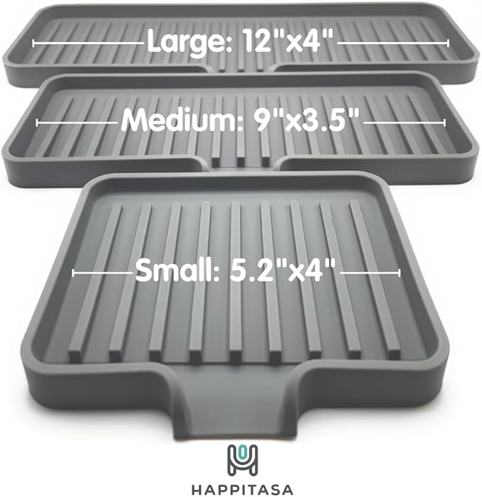 Happitasa Silicone Soap Dish Tray and Sponge Holder with Drain Chute | Bathroom and Kitchen Sink Organizer Caddy (Mocha, 9"x3.5", 5.6 Ounces)