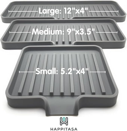 Happitasa Silicone Soap Dish Tray and Sponge Holder with Drain Chute | Bathroom and Kitchen Sink Organizer Caddy (Sand Dollar, 12"x4", 7.4 Ounces)