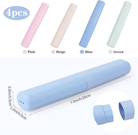 Hooqict 4 Pack Travel Toothbrush Case Portable Travel Toothbrush Holder Plastic Toothbrush Container Protector Cover Case for Traveling, Bathroom, Camping, Home, School, Business