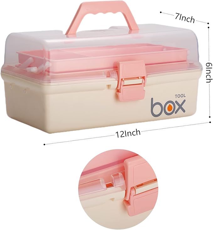 Kinsorcai 12'' Three-Layer Clear Plastic Storage Box/Tool Box, Multipurpose Organizer and Portable Handled Storage Case for Art Craft and Cosmetic (White)
