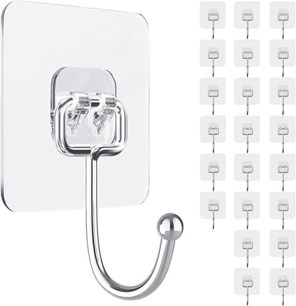 ZESLMG Large Adhesive Hooks for Hanging, 22 Pack Self Sticky Wall Hooks Heavy Duty 15lb Clear, Removable Shower Hook No Damage for Towel Key Coat Wreath Picture Outdoor Bathroom Kitchen, Waterproof