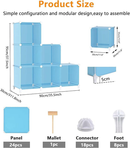 AWTATOS Cube Storage Organizer Protable Closet Organizers and Storage for Kids DIY Stackable 6 Cubes Storage Shelves Clothes Organizer for Bedroom, Home, Blue