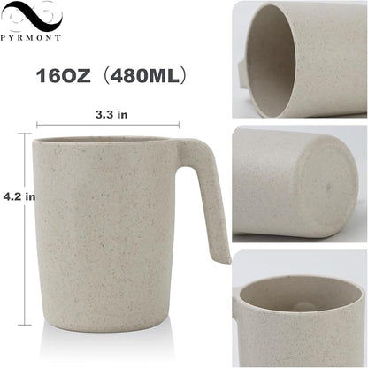 PYRMONT Wheat Straw Cups Set of 6 Alternative Plastic Cups 16 Oz Reusable Cups Dishwasher & Microwave Safe Cups for Kitchen,Party,RV Travel Unbreakable Water Cups-Beige
