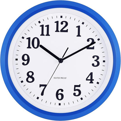 Caysie 12 Inch Sealed Indoor Outdoor Waterproof Wall Clock, Durable Silent Non-Ticking Battery Operated Quality Quartz Round Clock, Wall Decorative for Patio, Pool, Bathroom (Blue)