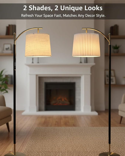 Etto Modern Dimmable Floor Lamp with Fabric & Pleated Shades, Remote & Touch Control, Adjustable Brightness & Color Temperatures, Tall Standing Lamp for Living Room Bedroom Office (Black Gold)