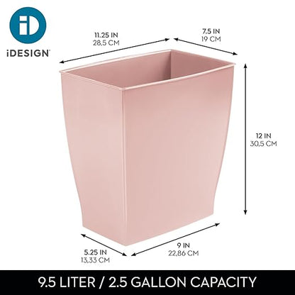 iDesign Small Plastic Bathroom Trash Can, Slim Rectangle Garbage Bin for Bedroom, Office, Dorm, Pink