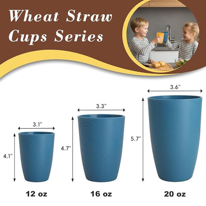 SINOGE Premium Wheat Straw Cups Unbreakable Drinking Glasses | Set of 6 | Alternative to Plastic Cups Reusable Water Glasses Dishwasher and Microwave Safe Drinking Cups 12 oz - MultiColor