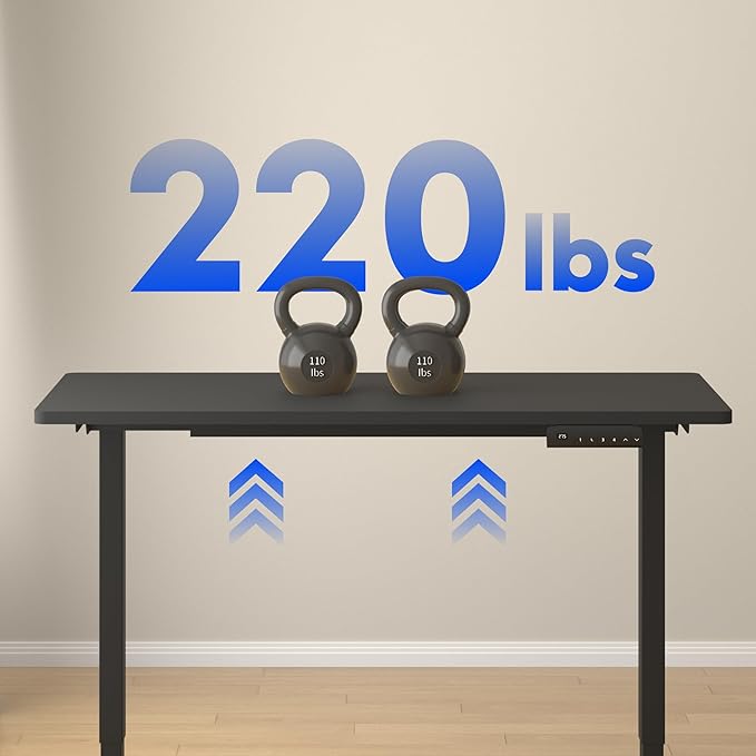 FLEXISPOT E3 Dual Motor Electric Standing Desk 48 x 24 Sit Stand Up Desk, Holds 220 lbs, Adjustable Height w/ Memory Presets, One-Piece Black Desktop & Black Frame, Ships in 2 Boxes