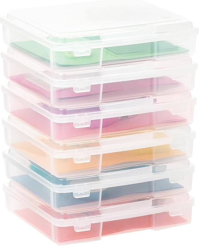 OMNISAFE Plastic Scrapbook Paper Storage Cases, Portable Board Game Storage Cases, Hobby Art Craft Box, Acid-Free Rounded Corner Containers (12"x12" Clear 6Pcs)