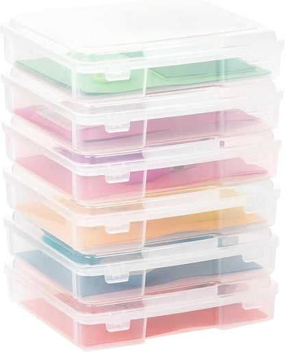 OMNISAFE Plastic Scrapbook Paper Storage Cases, Portable Board Game Storage Cases, Hobby Art Craft Box, Acid-Free Rounded Corner Containers (12"x12" Clear 6Pcs)