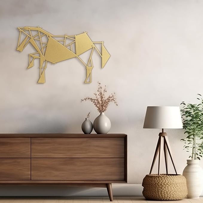 SIGNLEADER Metal Wall Art Decor Galloping Horse Modern Abstract Wall Sculpture Hangings Home Decoration for Living Room, Bedroom, Bathroom, Kitchen, Outdoor - 30" Gold
