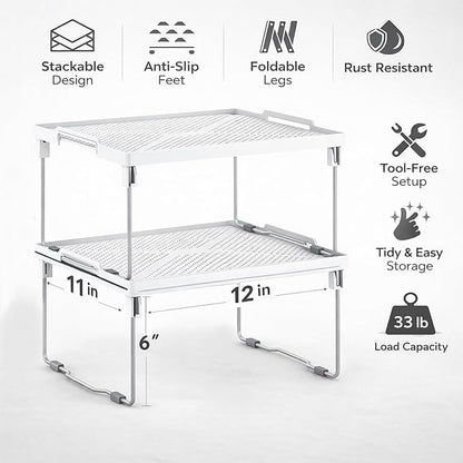 ums Kitchen Shelves Cabinet Organizer, Stackable Freezer Rack, Cupboard Box Organizer, Shelf Riser, Usable Storage Rack for Spice, Fridge Shelf Riser, (12x11 inch), Pack of 2