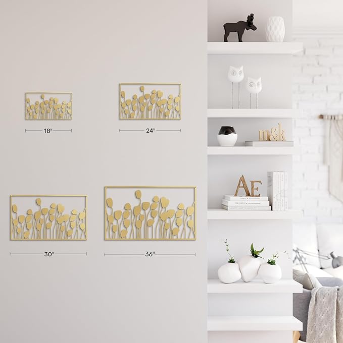 SIGNLEADER Metal Wall Decor Lotus Leaf Minimalist Modern Abstract Wall Sculpture Hangings Home Decoration for Living Room, Bedroom, Bathroom, Kitchen, Outdoor - 24" Gold
