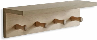 Entrance Coat Rack ，Coat Hooks, Wall-Mounted Wooden Hook Rack, Wall-Mounted Shelves are Very Suitable (Birch Color Finish—A-1)