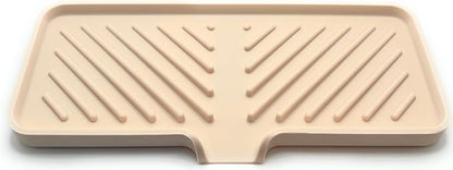 Happitasa Silicone Soap Dish Tray and Sponge Holder with Drain Chute and Feet | 3-Way Sloped Design | Bathroom and Kitchen Sink Organizer Caddy (Sand Dollar, 10"x4")
