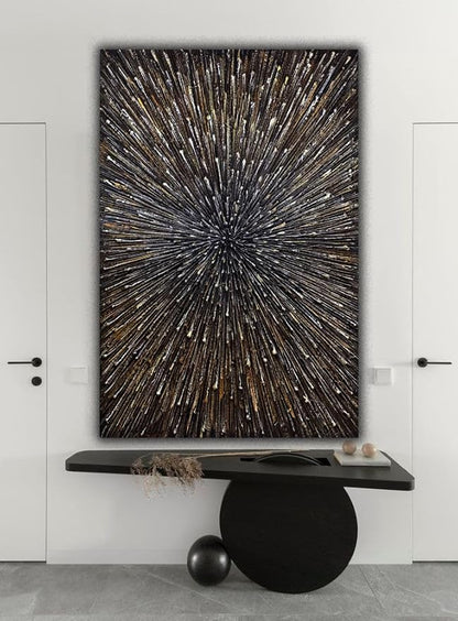moshinart 24 x 36in Hand-Painted Oil Painting 3D Texture Sense of Space Gold Firework Modern Minimalist Colorful Abstract Wall Art, Home Office Wall Decoration Gold