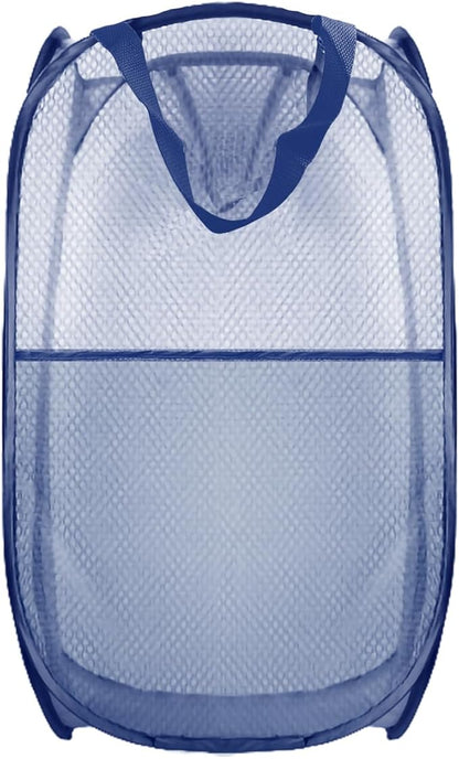 Collapsible Pop Up Laundry Hamper, Extra Large Mesh Foldable Laundry Basket, 28" x 16" x 16" (Blue)