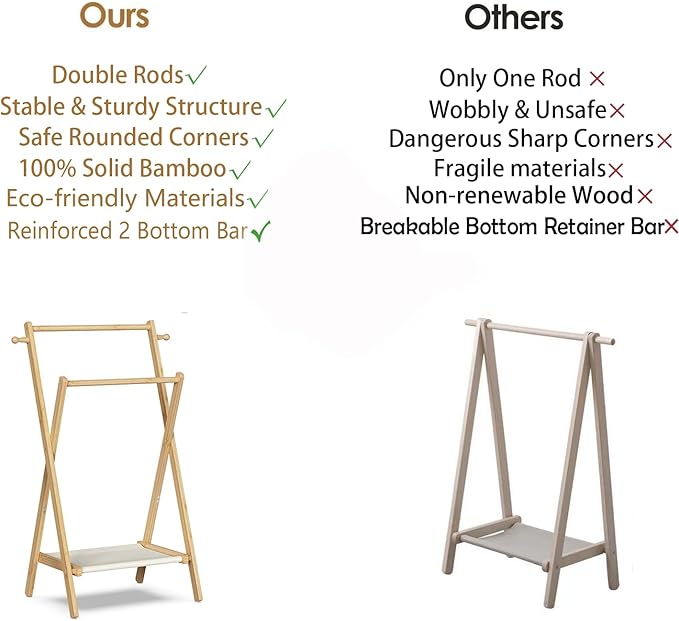 Kids Clothing Rack, Small Clothes Rack for Toddler Pets, Kids Dress Up Rack with Storage Shelf & Double Rods, Foldable Kids Clothes Rack for Nursery Child's Room (Small Size)