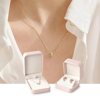 Oirlv Luxury Leather Necklace Pendant Gift Box Jewelry Box Small Jewelry Storage Display Case for Christmas Wedding Engagement Birthday (Pink)
