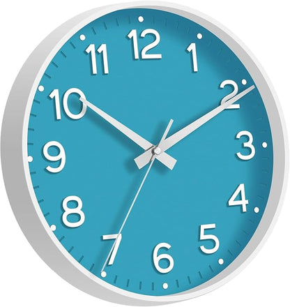 Roymnie Wall Clock 12 Inch Silent Wall Clocks Battery Operated-Modern Non Ticking Analog Clock Decorative for Kitchen Bedroom Office (Blue)