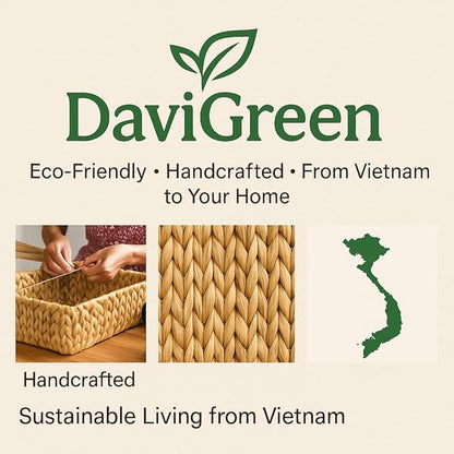 Natural Water Hyacinth Storage Baskets, 3-Piece Handwoven Nesting Organizer Set, Decorative Woven Containers for Bathroom, Kitchen, Living Room (Set 3 Tapered Baskets – No Lids)
