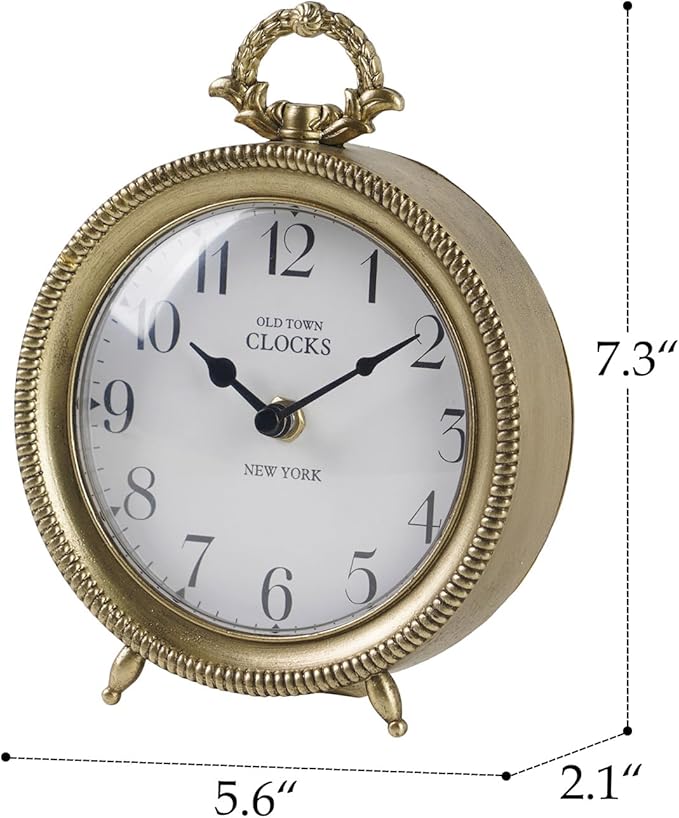 NIKKY HOME Table Clock, Vintage Desk Clock, Gold Table Clocks Non-Ticking Battery Operated Decorative Shelf Clock for Living Room Bedroom Gift Clocks
