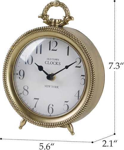 NIKKY HOME Table Clock, Vintage Desk Clock, Gold Table Clocks Non-Ticking Battery Operated Decorative Shelf Clock for Living Room Bedroom Gift Clocks