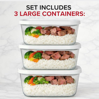 Chef Preserve Glass Vacuum Seal Containers for Meal Prep, Food Storage, Made For Compact Vacuum Sealer, 3pcs set [3x Large] Works With Handheld Vacuum Sealer Machine