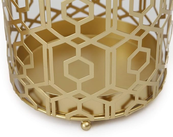 19" H Modern Metal Umbrella Stand for Entryway, Round Cane and Walking Stick Holder with Drip Tray, Elegant Home & Office Foyer Decor, Gold