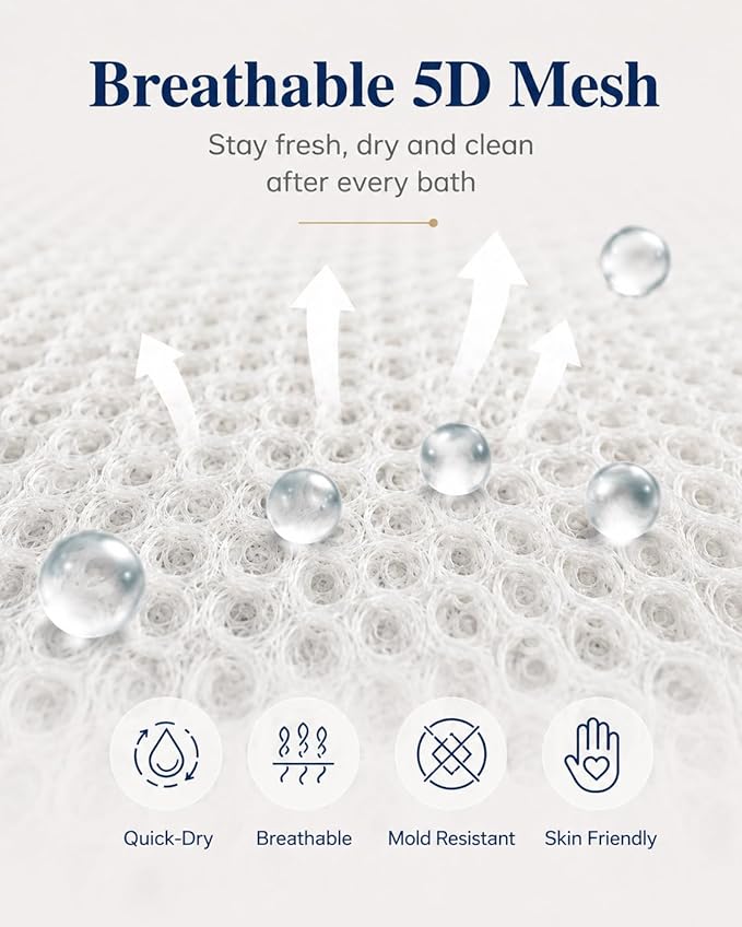 Full Body Bath Pillow for Bathtub, Extra Thick Luxury Bath Cushion with Adjustable Lumbar Support, 240 Suction Cups, Quick Dry 5D Mesh Tub Pillow for Home Spa Relaxation 52" x 17"