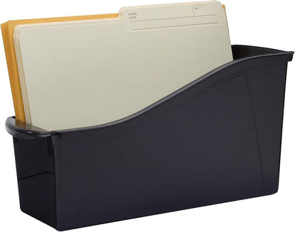 Storex Large Book Bin - Interlocking Plastic Organizer for Home, Office, and Work Space - Black, 6-Pack (70109C06C)