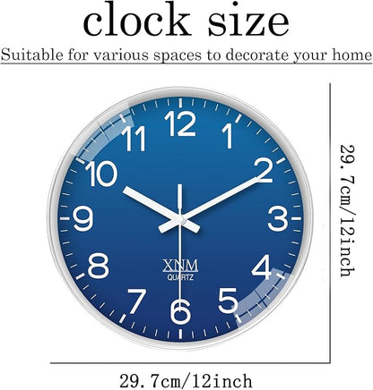 XNM Navy Blue Decorative Wall Clock for Living Room Bedroom 12 Inch Classic Minimalist Wall Clocks Battery Operated Round Analog Silent Clock