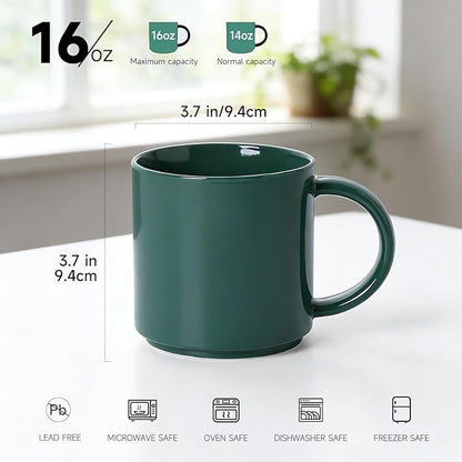 Coffee Mug Set of 4, 16oz Multicolor Ceramic Mugs in Orange, Light Blue, Cream & Green, Modern Coffee Cups, Dishwasher & Microwave Safe, Home & Office Use