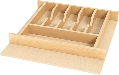 Clikuutory Natural Birch Wood Utensil Drawer Insert Organizer with 9 Compartments, Space-Saving Sturdy Drop-In Cutlery Divider Tray, Kitchen Cabinet Storage for Silverware, Spoons, Forks and Knives