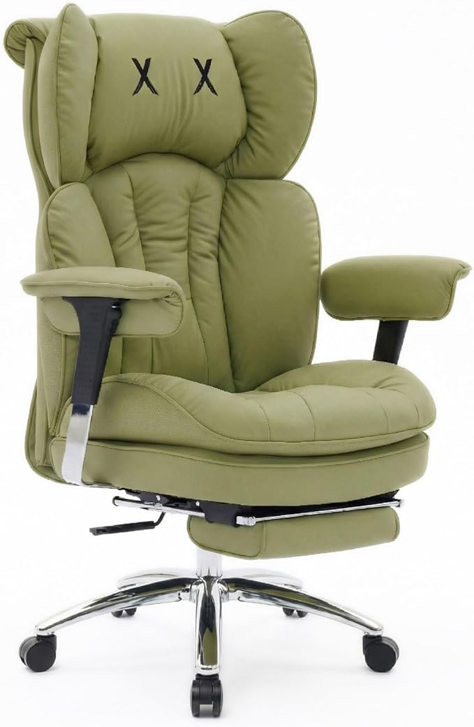 Efomao Big & Tall Executive Office Chair with Footrest - 400lbs Heavy Duty High Back PU Leather Desk Chair, Modern Ergonomic Reclining Computer Chair, Green